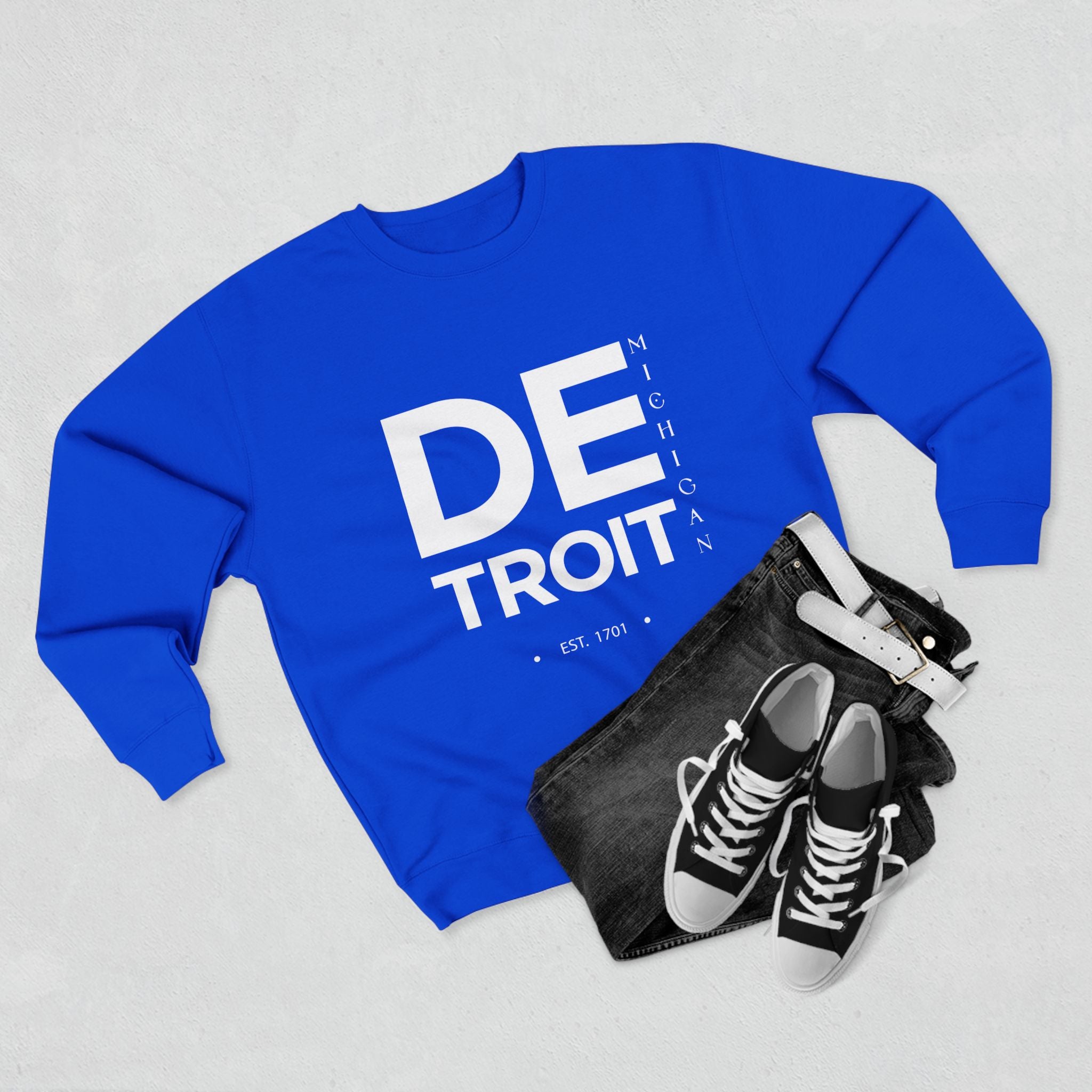 Detroit Unisex Crewneck Sweatshirt - Michigan EST. 1701, Stylish Urban Apparel