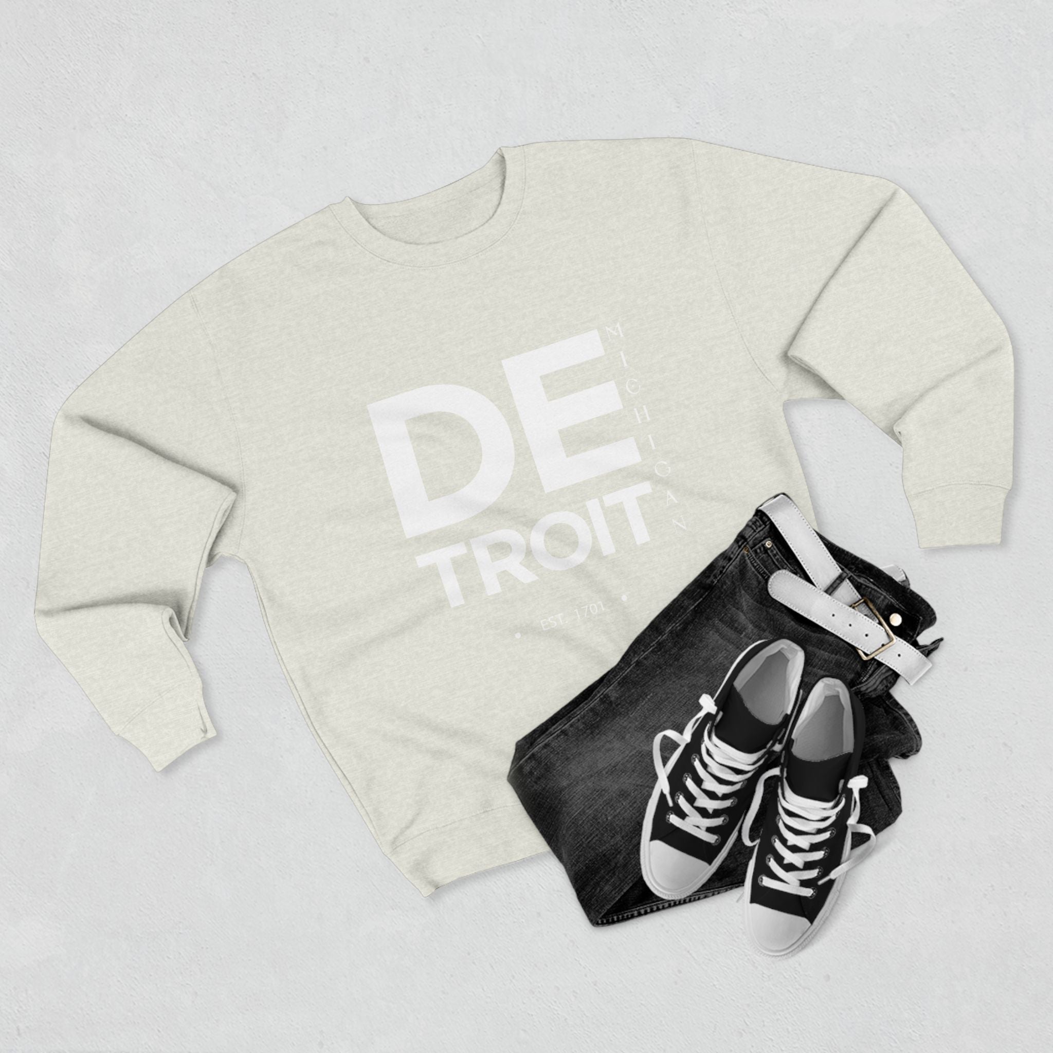 Detroit Unisex Crewneck Sweatshirt - Michigan EST. 1701, Stylish Urban Apparel
